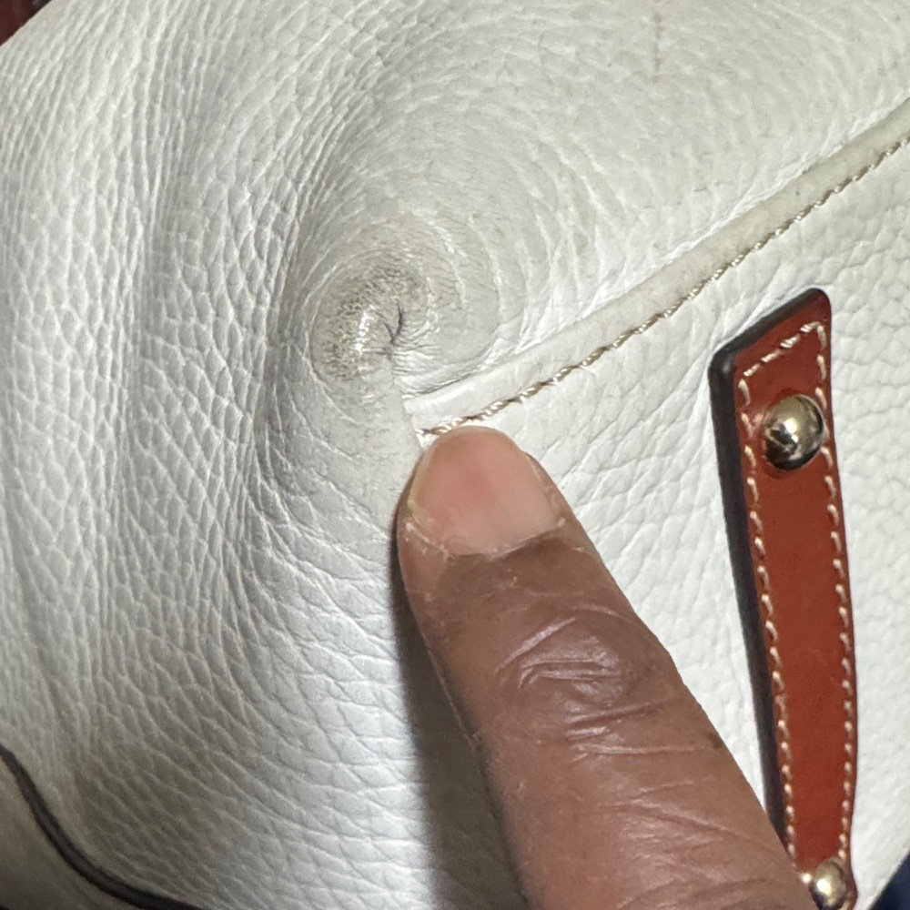 Dooney & Bourke Cream Leather Tote with Brown Braided Handles - Picture 5 of 9